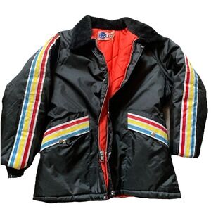 Vintage 1980s UPC Parka Coat Red Yellow Blue Stripes USA Made full Zipper‎ XL